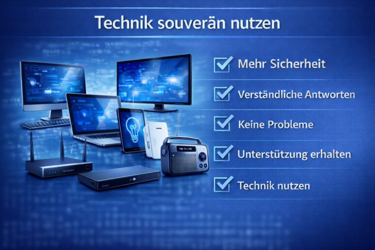 Die Grafik zeigt: "Technik souverän nutzen" mit ihren Schwerpunkten.
